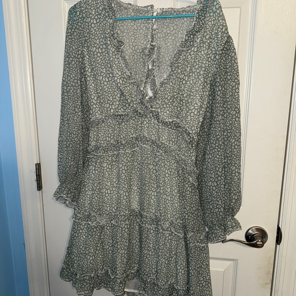 Long Sleeve Cheetah Patterned Dress